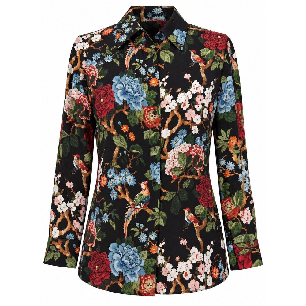 Alice + Olivia black floral blouse women Sz M silk Luxury Designer NWOT